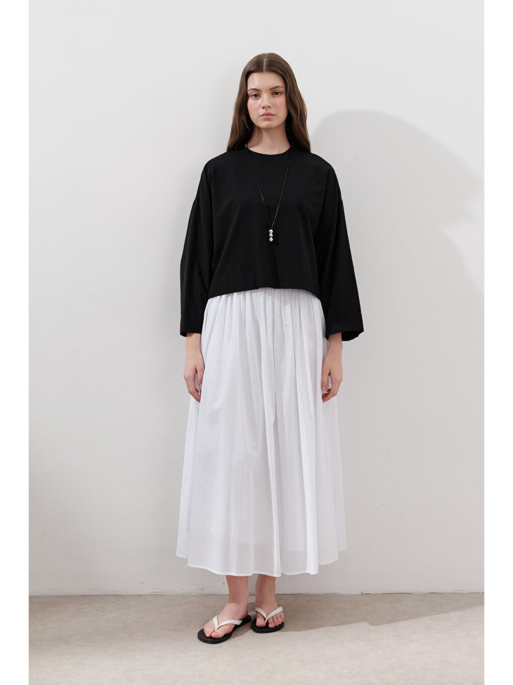 Bağlama Detaylı Geniş Etek Ekru-1