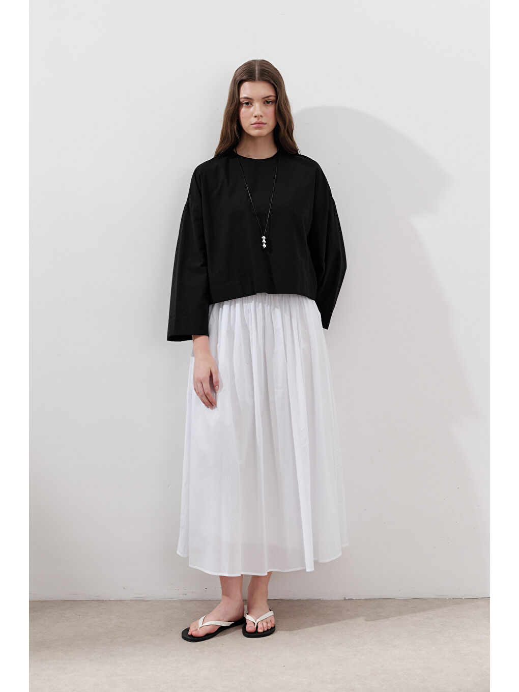 Bağlama Detaylı Geniş Etek Ekru-2