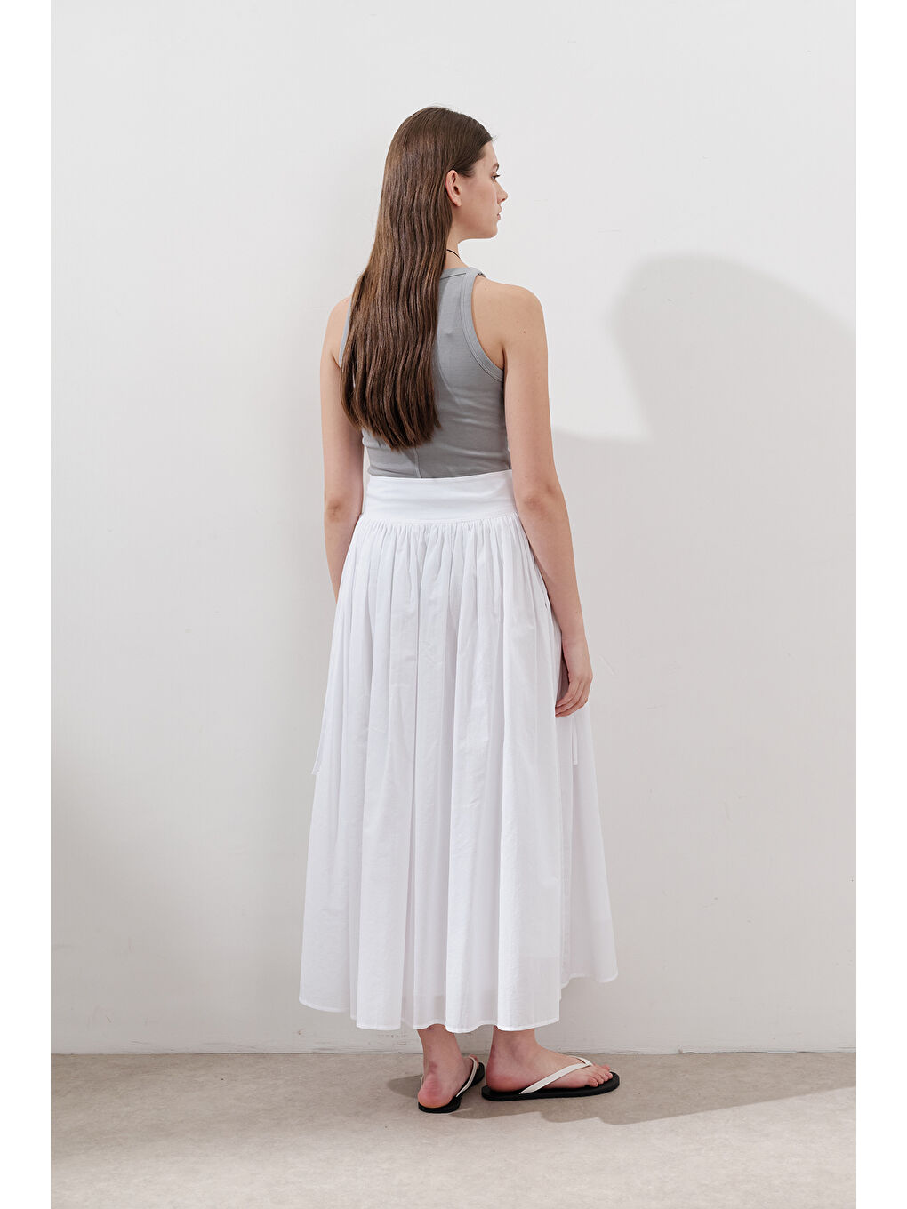 Bağlama Detaylı Geniş Etek Ekru-6