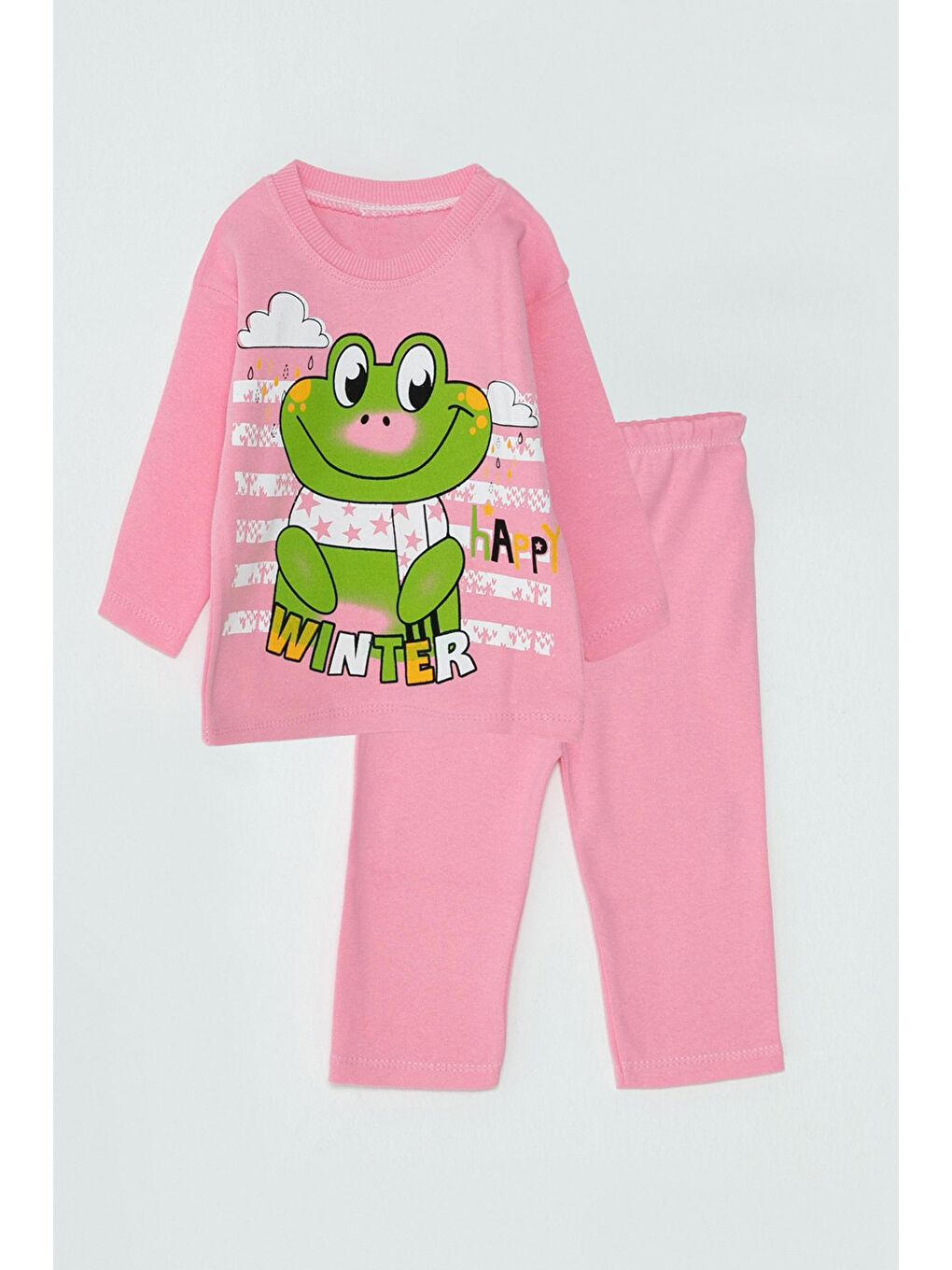 JackandRoy Pembe Kurbağa Baskılı Kız Bebek Pijama Takım