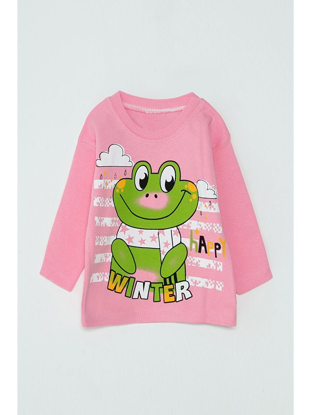 JackandRoy Pembe Kurbağa Baskılı Kız Bebek Pijama Takım - 1