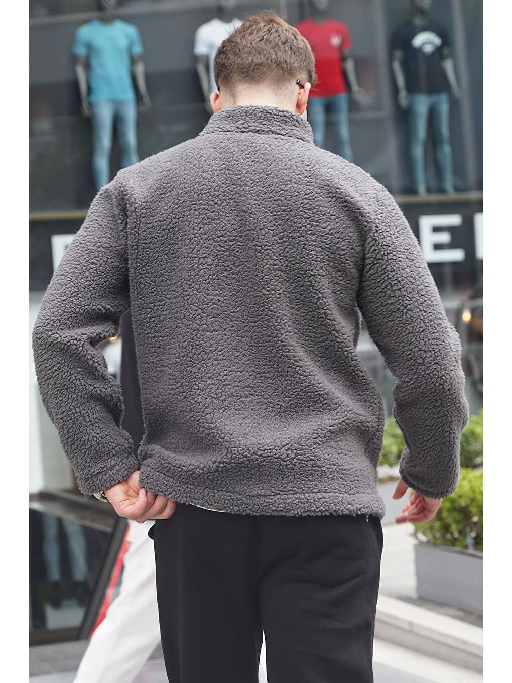 Gri Füme  Pelüş Fermuarlı Sweatshirt 6152-1