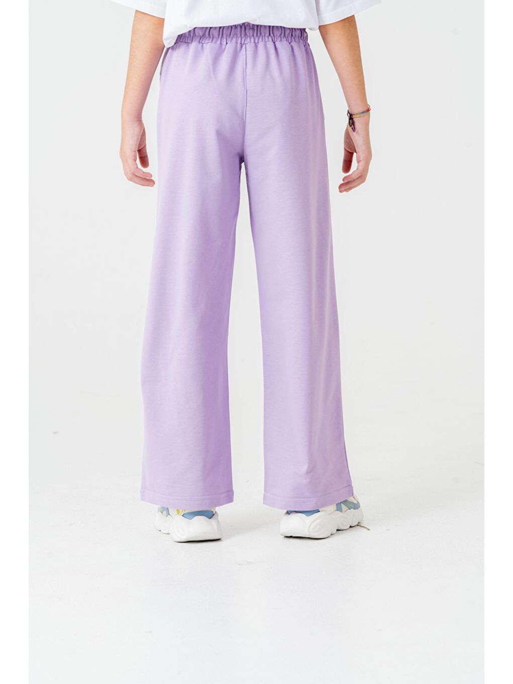 Lila Geniş Paçalı Balık Sırtı Yanları Şeritli Kız Çocuk Eşofman Altı-5