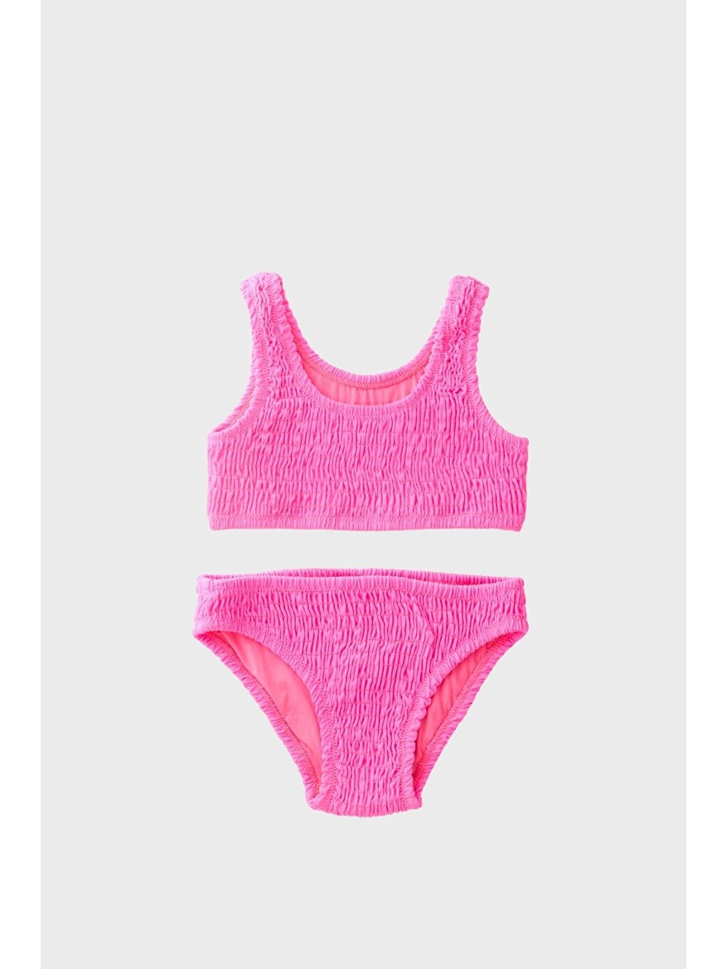 Kız Çocuk Pembe Renkli Gipe Detaylı Bikini Takım-4