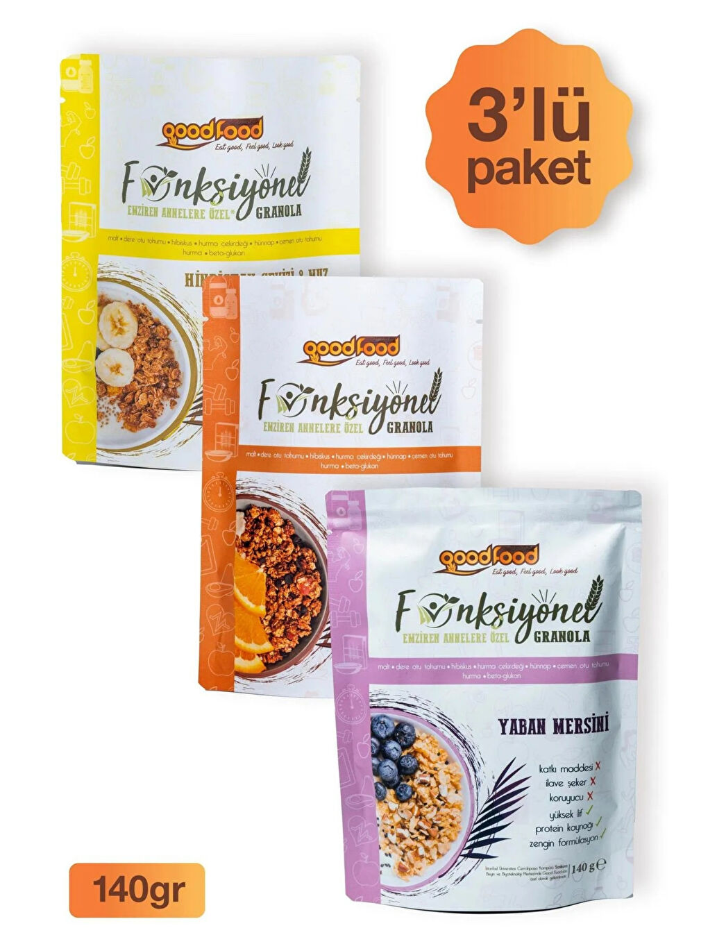 Good Food Emziren Annelere Özel Malt ve 7 Özel Bitki İçeren Granola, 3'lu Deneme Paketi