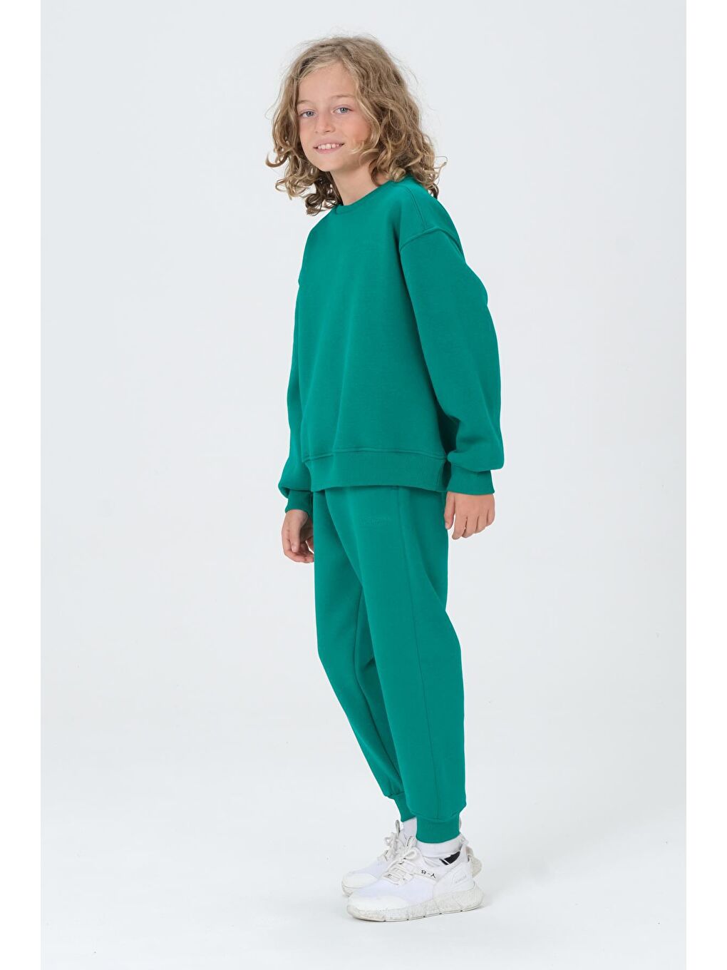 Yeşil Bisiklet Yaka Baskı Detaylı Şardonlu Erkek Çocuk Eşofman Takımı-1