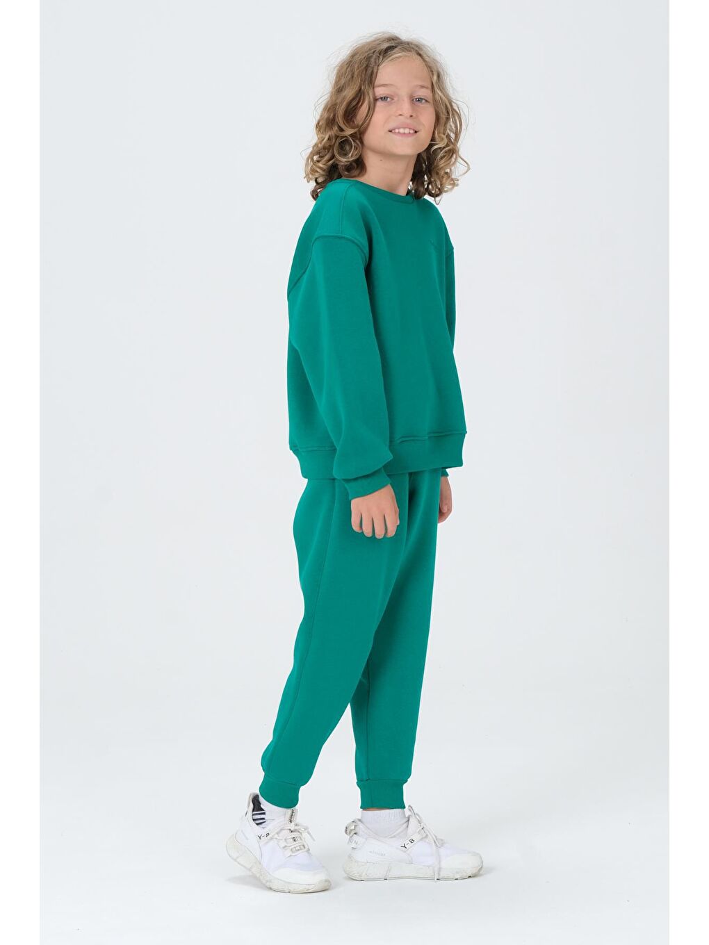 Yeşil Bisiklet Yaka Baskı Detaylı Şardonlu Erkek Çocuk Eşofman Takımı-2