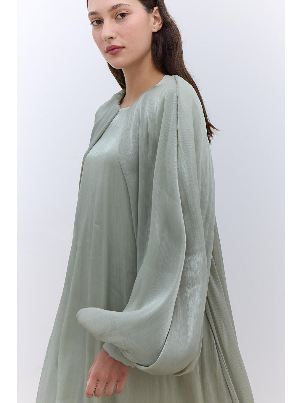 Geniş Kol Detaylı Elbise Yeşil-1