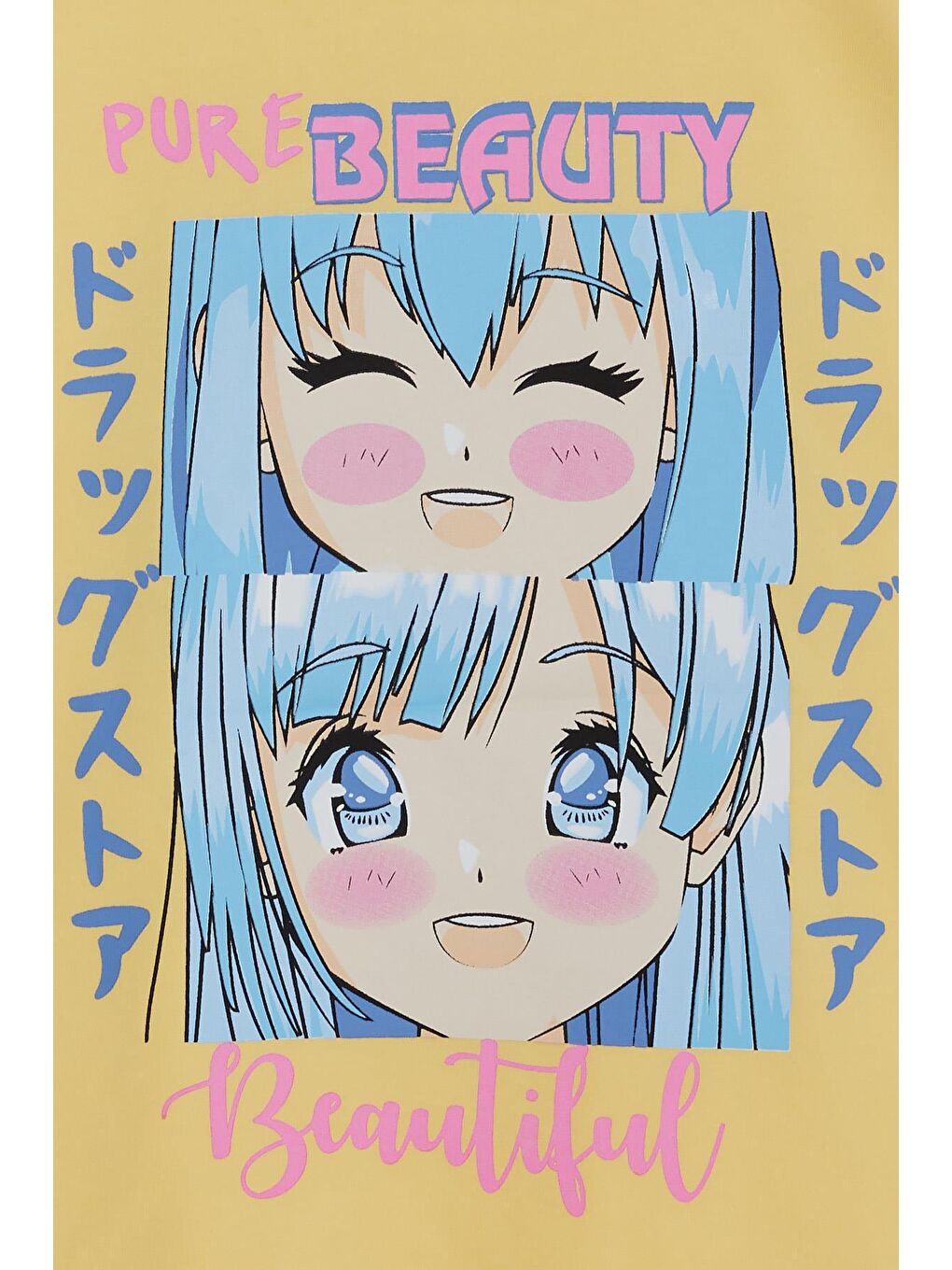 Kız Çocuk Tişört Anime Baskılı Sarı (9-14 Yaş)-2