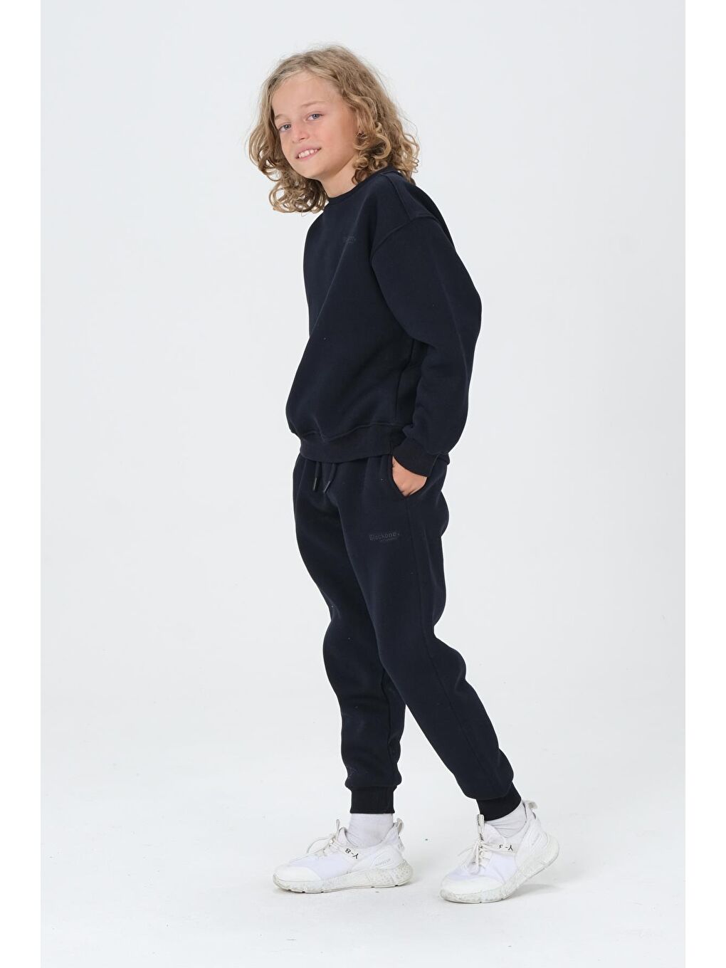 Lacivert Bisiklet Yaka Baskı Detaylı Şardonlu Erkek Çocuk Eşofman Takımı-2