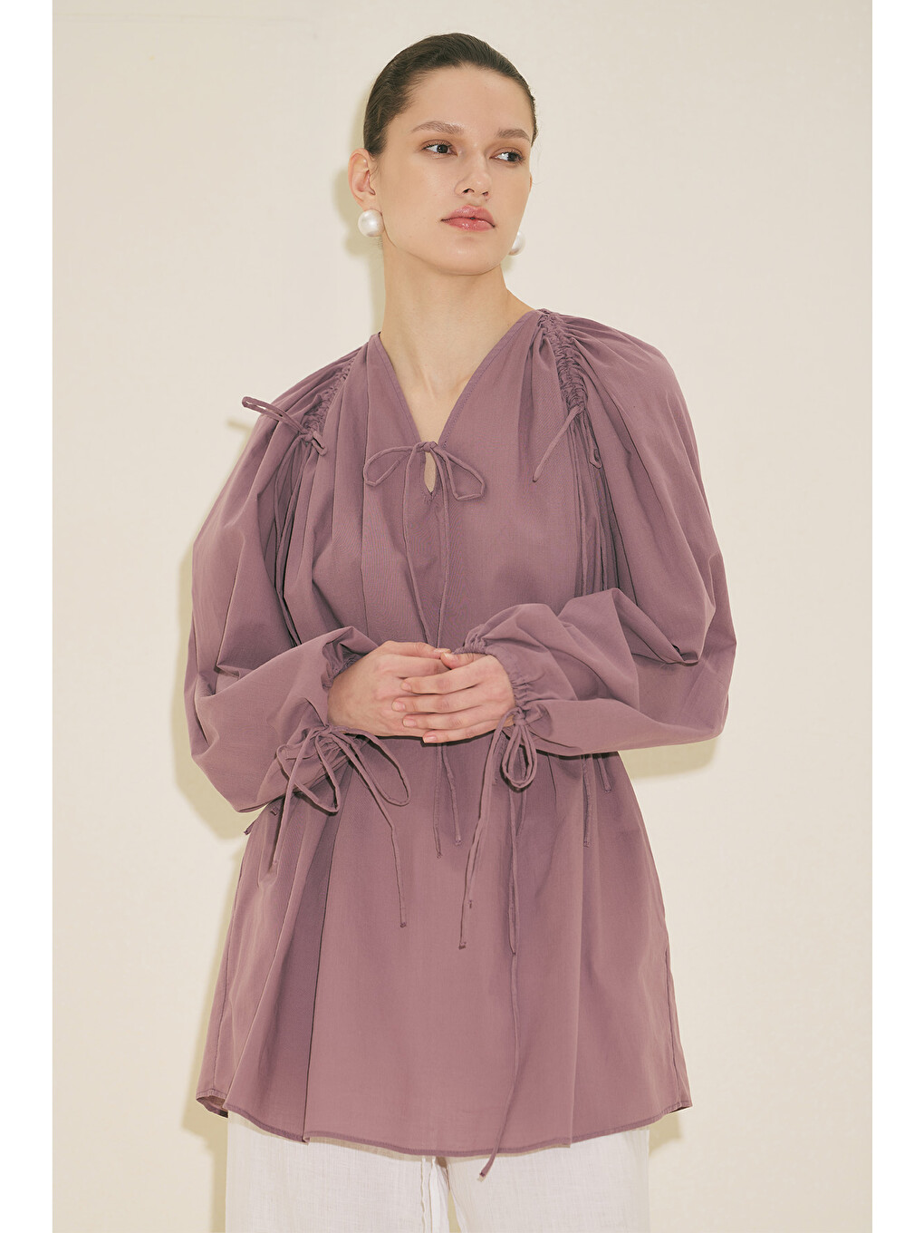 Bağlama Detaylı Tunik Pembe-2