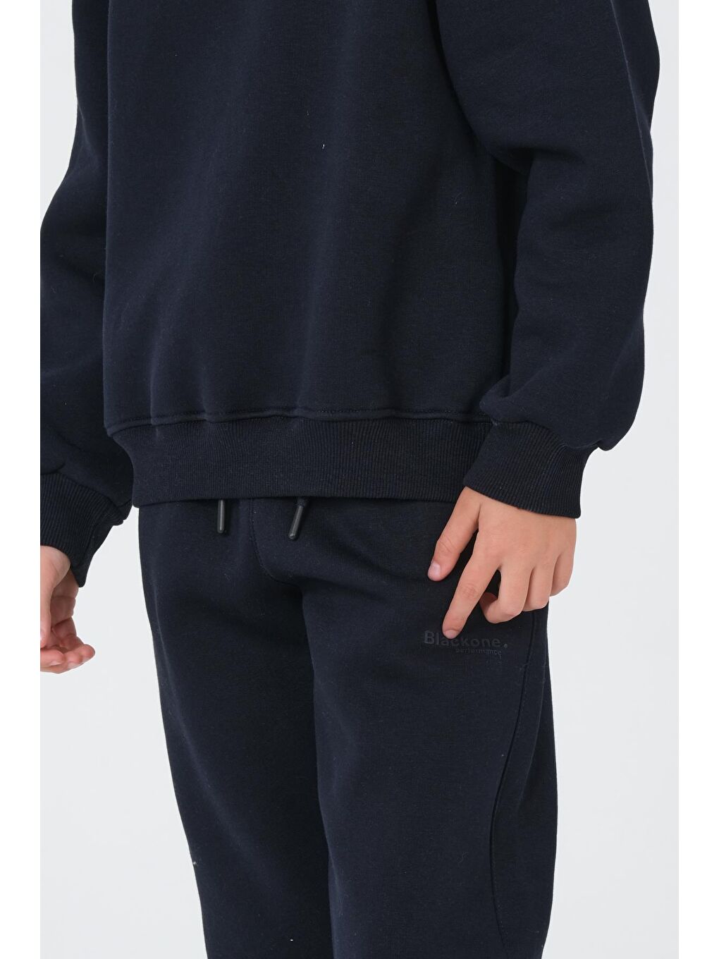 Lacivert Bisiklet Yaka Baskı Detaylı Şardonlu Erkek Çocuk Eşofman Takımı-4