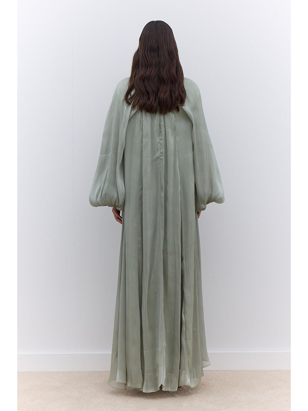 Geniş Kol Detaylı Elbise Yeşil-4