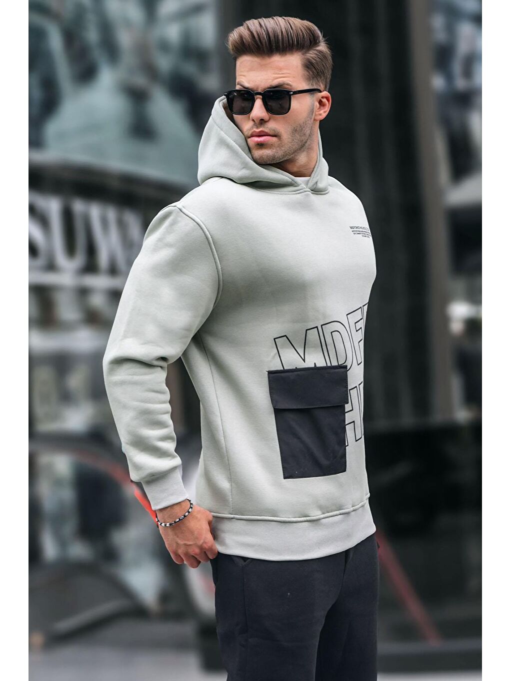 Madmext Yeşil Baskılı Kapüşonlu Sweatshirt 6148