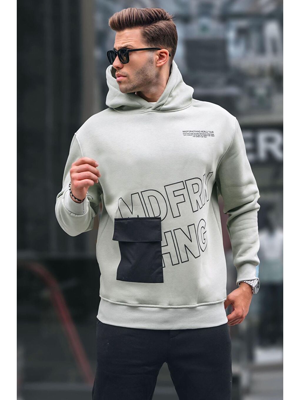 Madmext Yeşil Baskılı Kapüşonlu Sweatshirt 6148 - 1