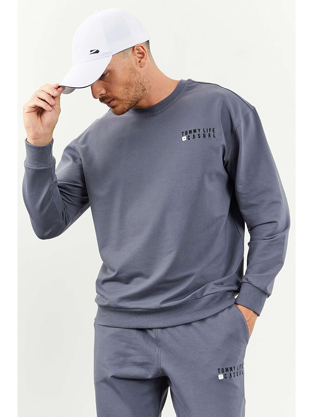 TOMMYLIFE Petrol Casual Bisiklet Yaka Lastik Paça Erkek Oversize Eşofman Takımı - 85120 - 4