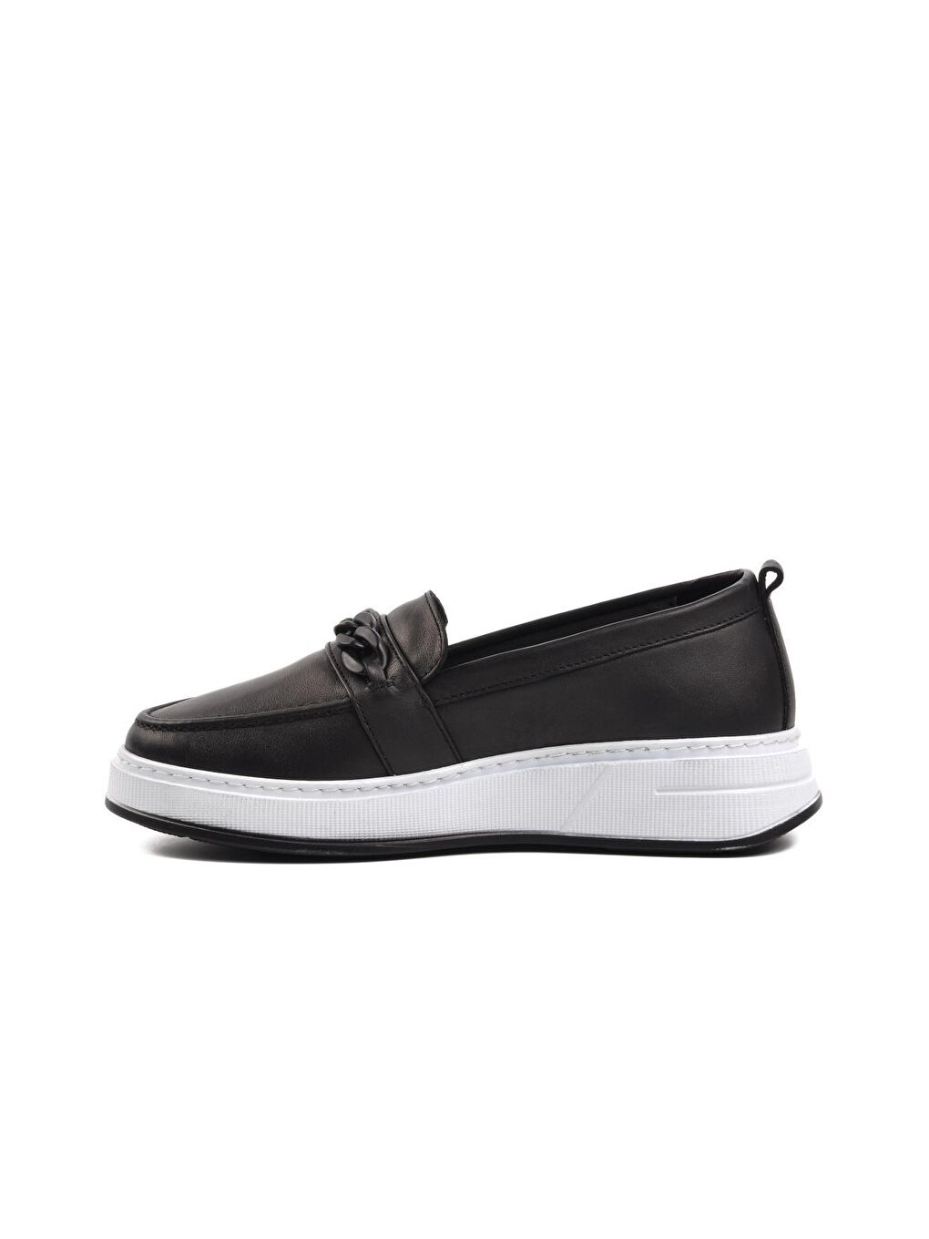 Forex 1076 Siyah Hakiki Deri Kadın Loafer Ayakkabı-1