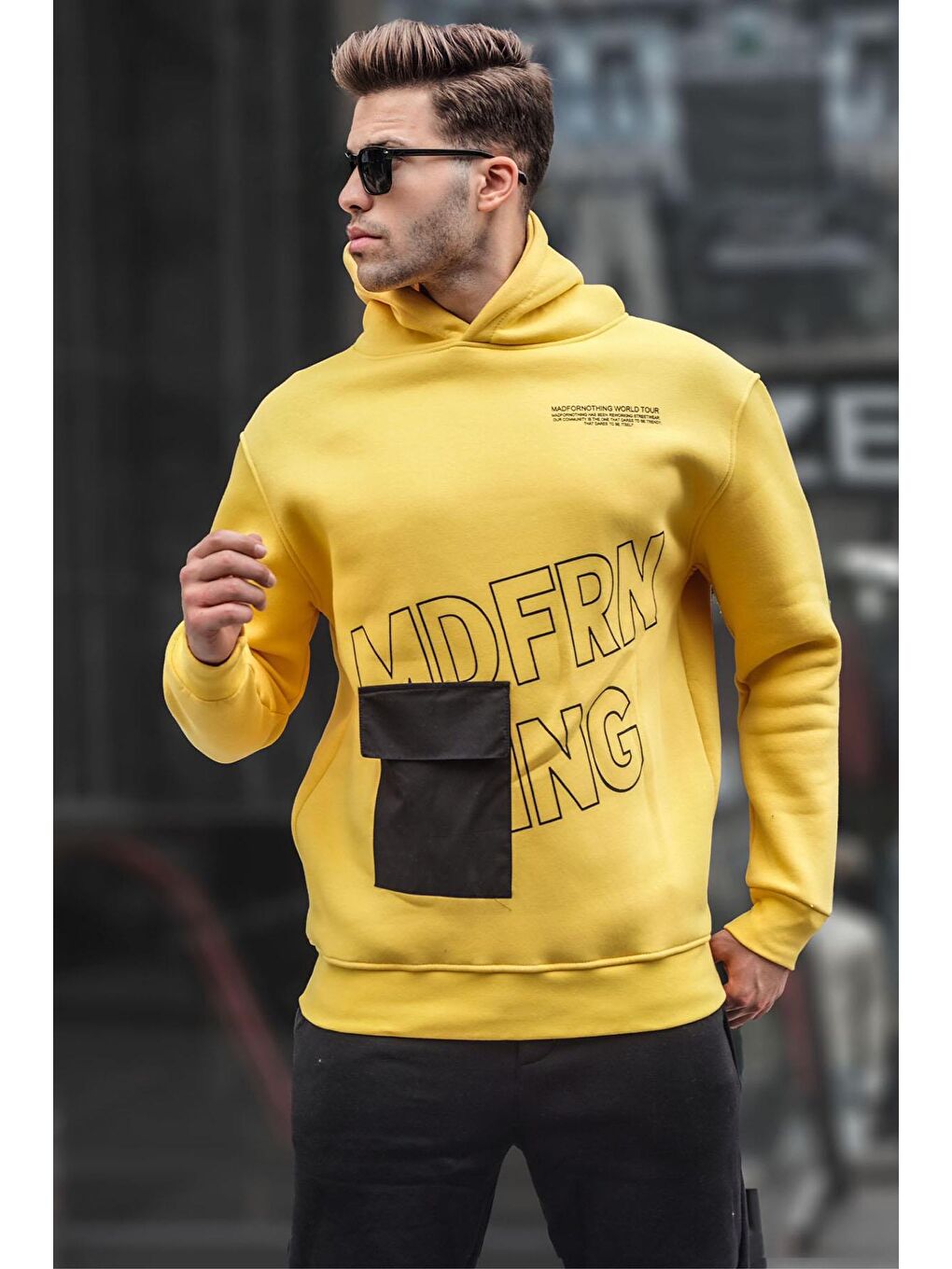 Madmext Sarı Baskılı Kapüşonlu Sweatshirt 6148