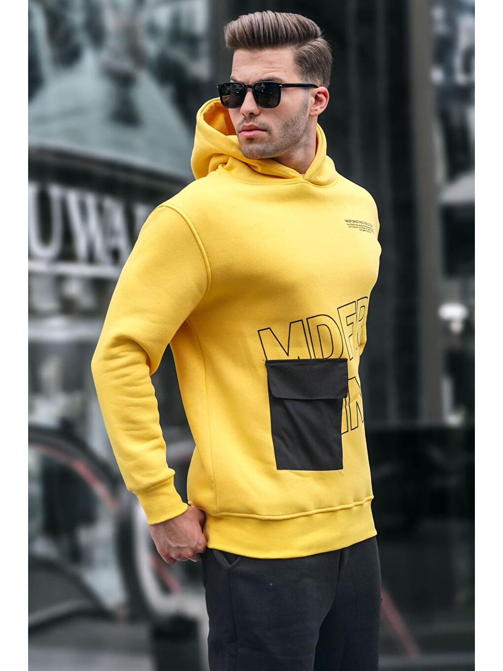 Madmext Sarı Baskılı Kapüşonlu Sweatshirt 6148 - 1