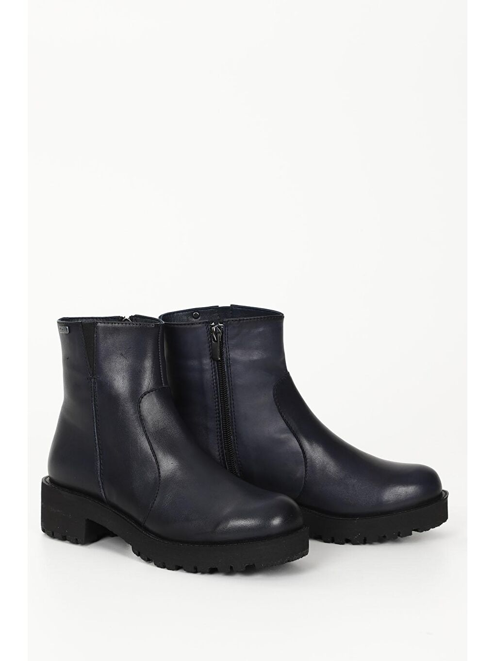 Lacivert LACİVERT  Hakiki Deri Yuvarlak Burun Topuklu Kauçuk Taban Fermuarlı Kadın Günlük Bot 52421