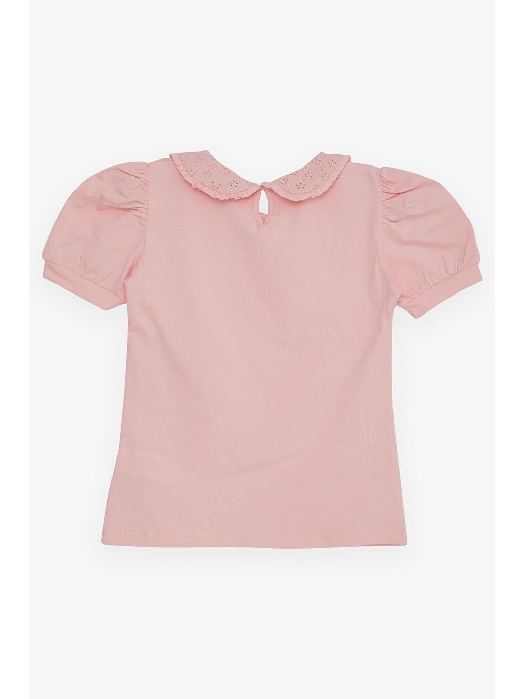 Kız Çocuk Tişört Geniş Yaka Nakışlı Armalı Pembe (5-10 Yaş)-1