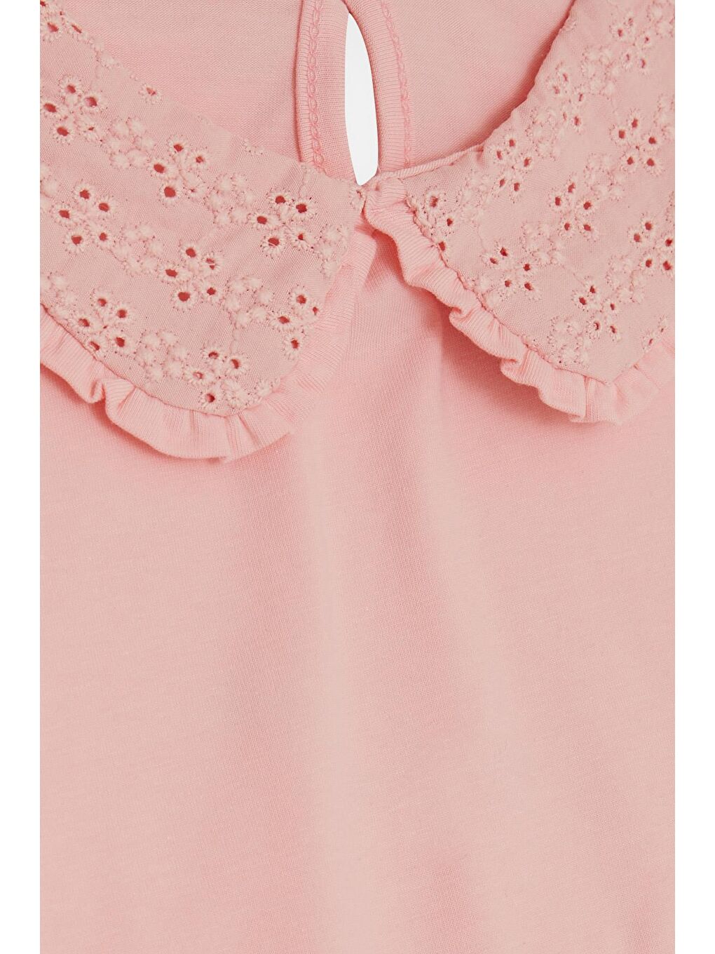 Kız Çocuk Tişört Geniş Yaka Nakışlı Armalı Pembe (5-10 Yaş)-2