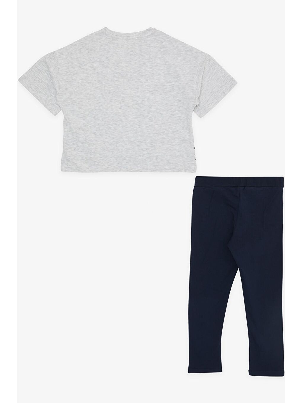 Kız Çocuk Kapri Taytlı Crop Takım Yazı Baskılı Açık Gri Melanj (9-14 Yaş)-1