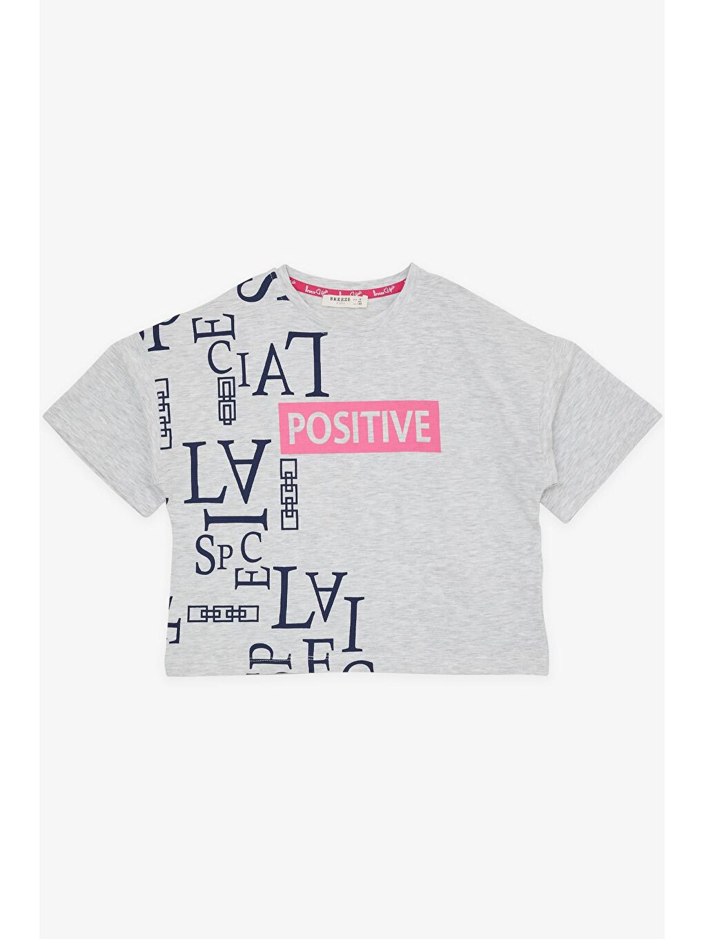 Kız Çocuk Kapri Taytlı Crop Takım Yazı Baskılı Açık Gri Melanj (9-14 Yaş)-2