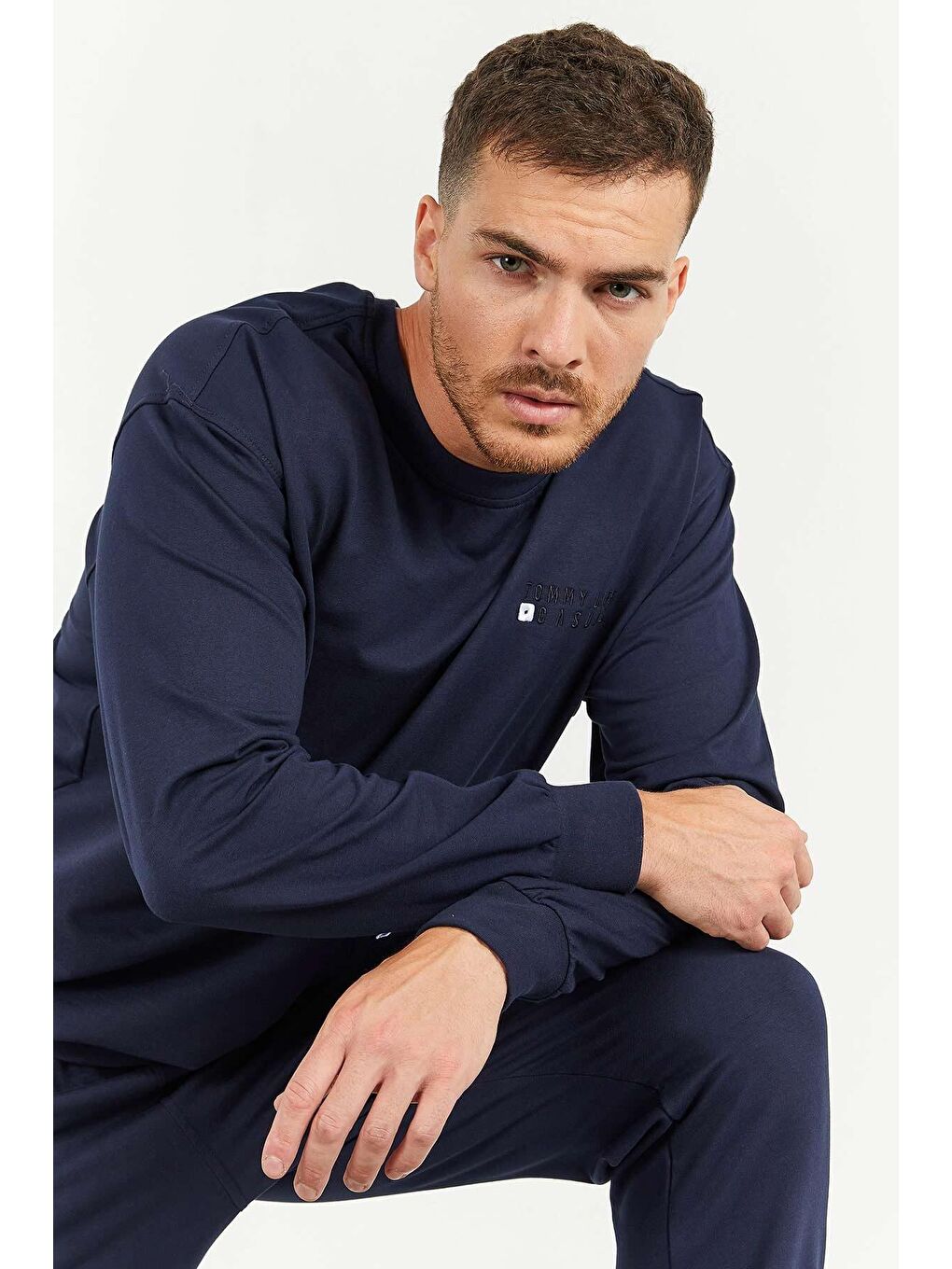 TOMMYLIFE İndigo Casual Bisiklet Yaka Lastik Paça Erkek Oversize Eşofman Takımı - 85120 - 3