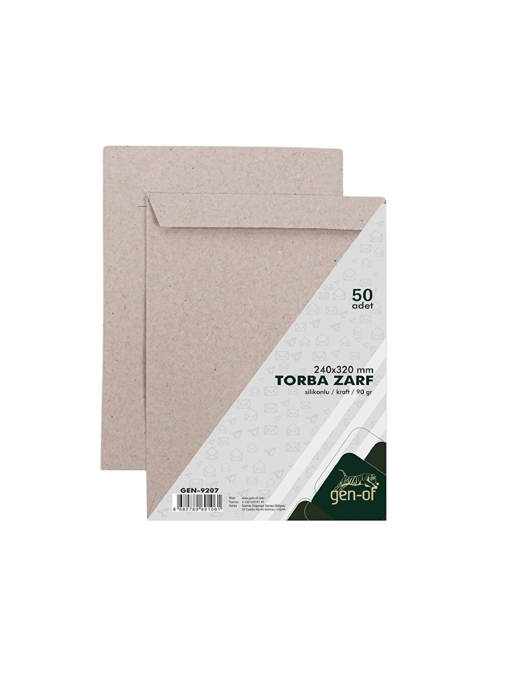 Gen-Of Orta Kahverengi A4 Torba Zarf 24x32 Kraft 90 GR Silikonlu 50 li