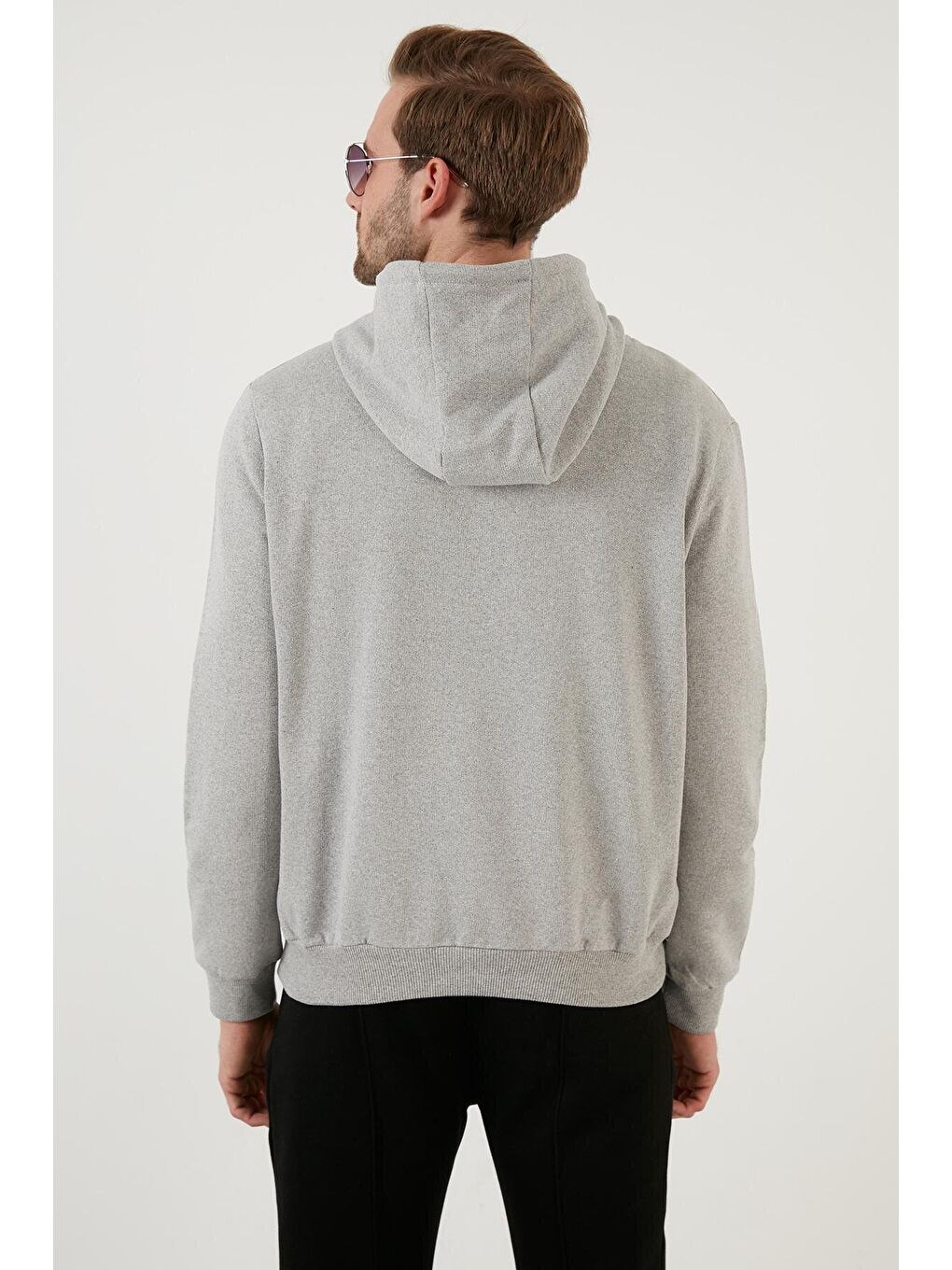 Gri Slim Fit Baskılı Kapüşonlu Kanguru Cepli Pamuklu Sweat 5414014-4