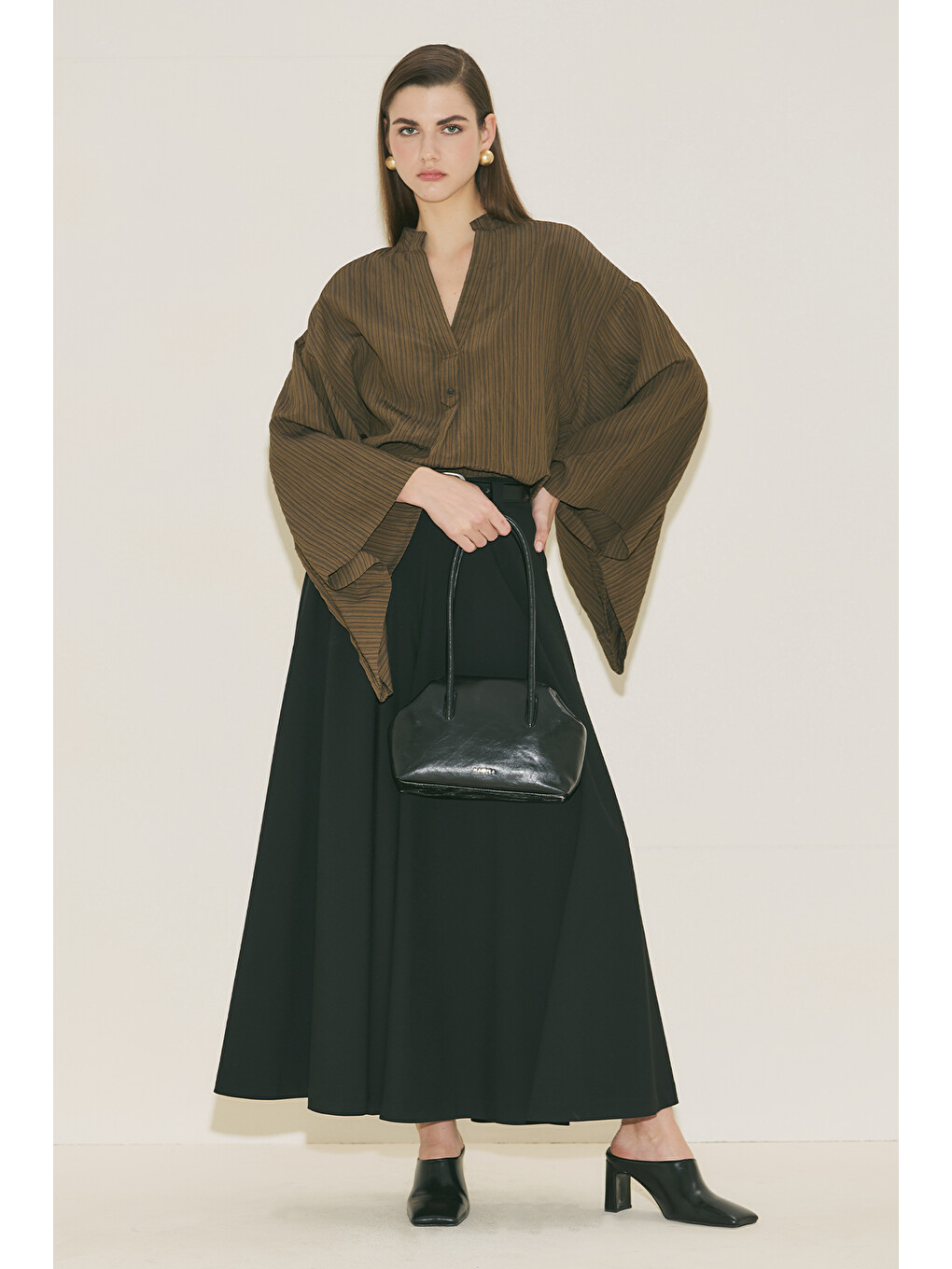Kimono Kol Bluz Haki Çizgili-1
