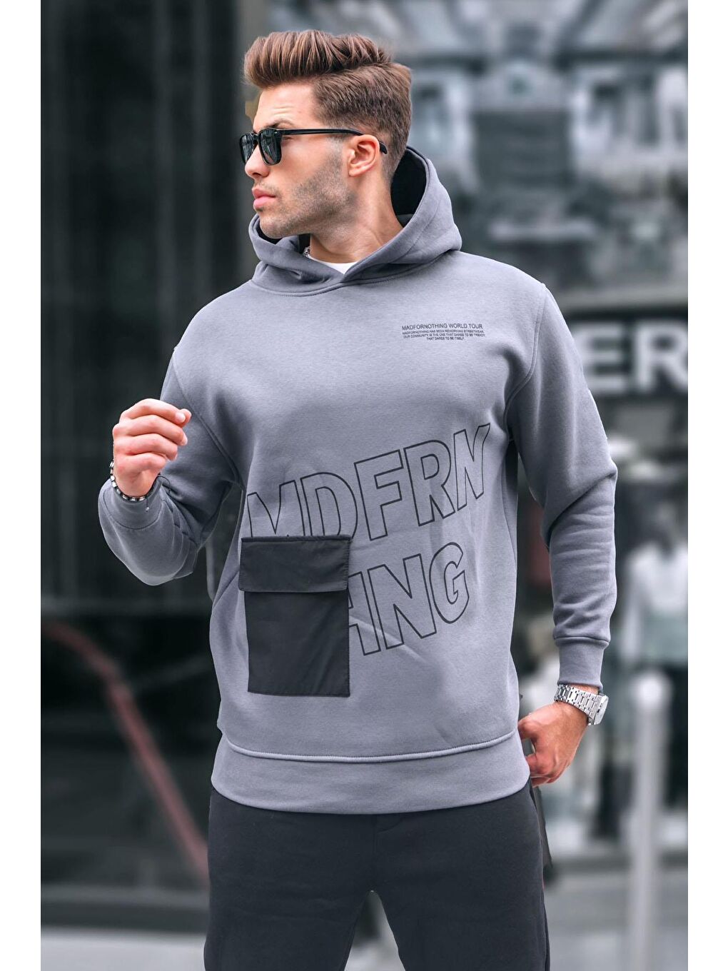 Madmext Füme Baskılı Kapüşonlu Sweatshirt 6148