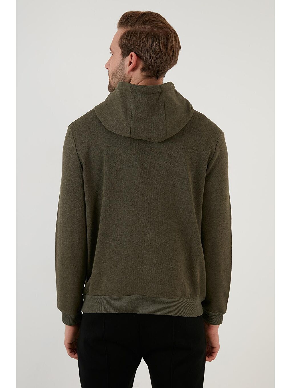 Haki Slim Fit Baskılı Kapüşonlu Kanguru Cepli Pamuklu Sweat 5414014-4