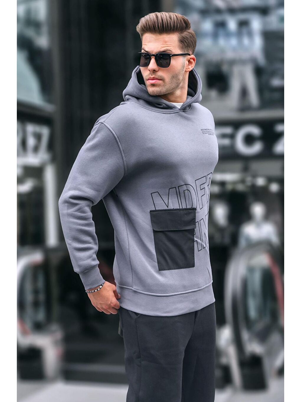 Madmext Füme Baskılı Kapüşonlu Sweatshirt 6148 - 1