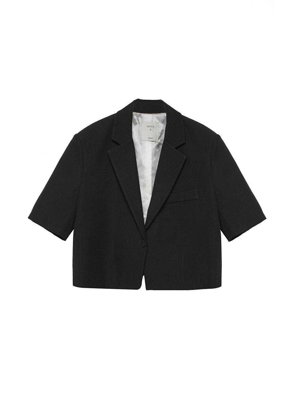 QUZU Siyah Kısa Kol Crop Blazer Ceket Siyah - 1