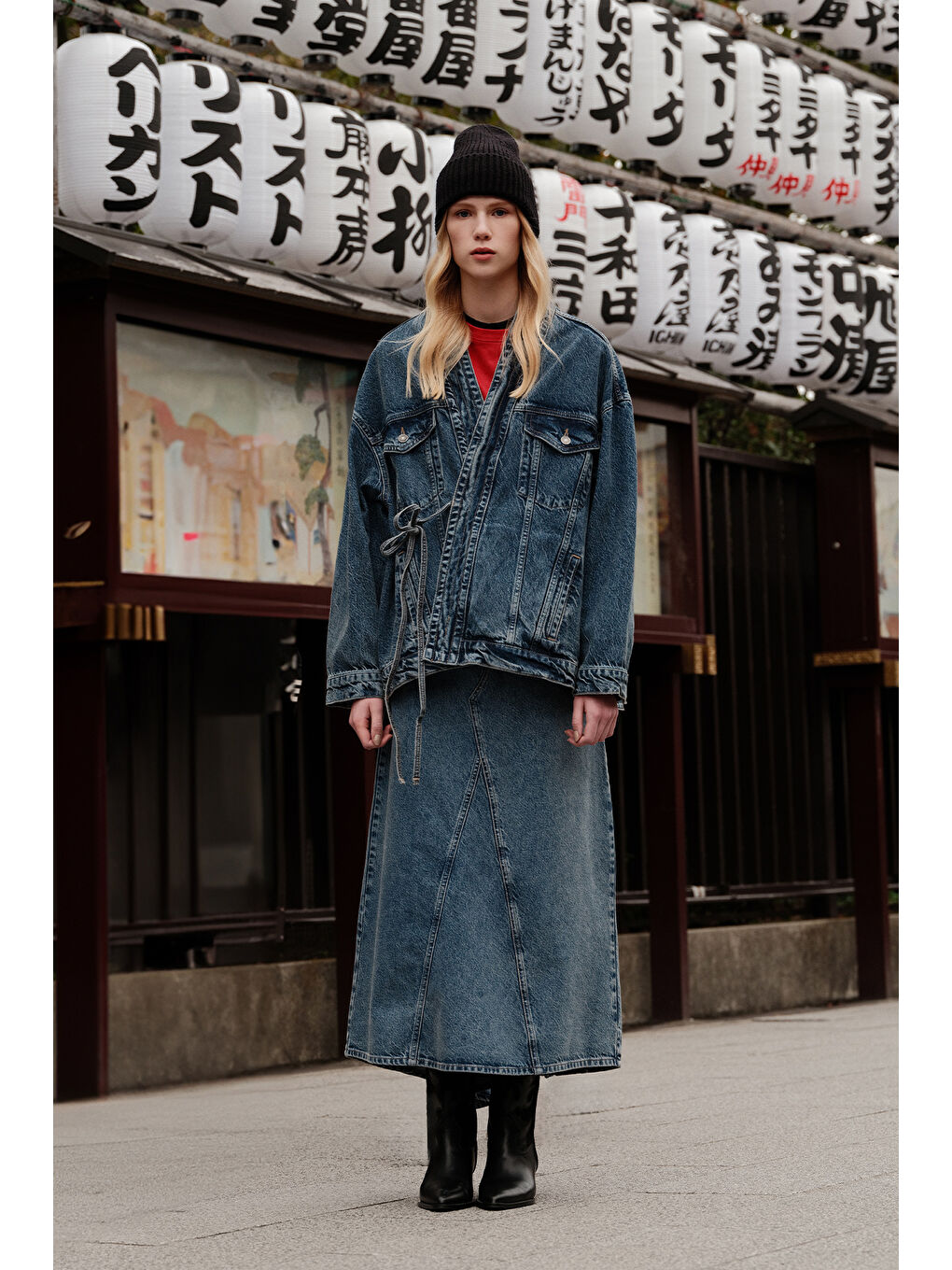 Etek Ucu Volanlı Denim Etek Mavi