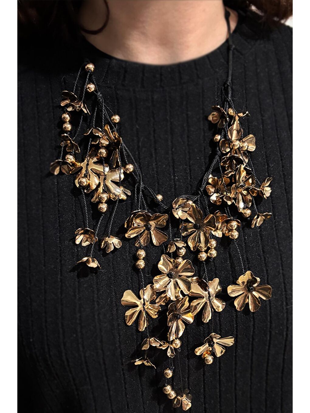 New Obsessions Sari Çoklu Gold Çiçek Uçlu Kadın İp Kolye - 4