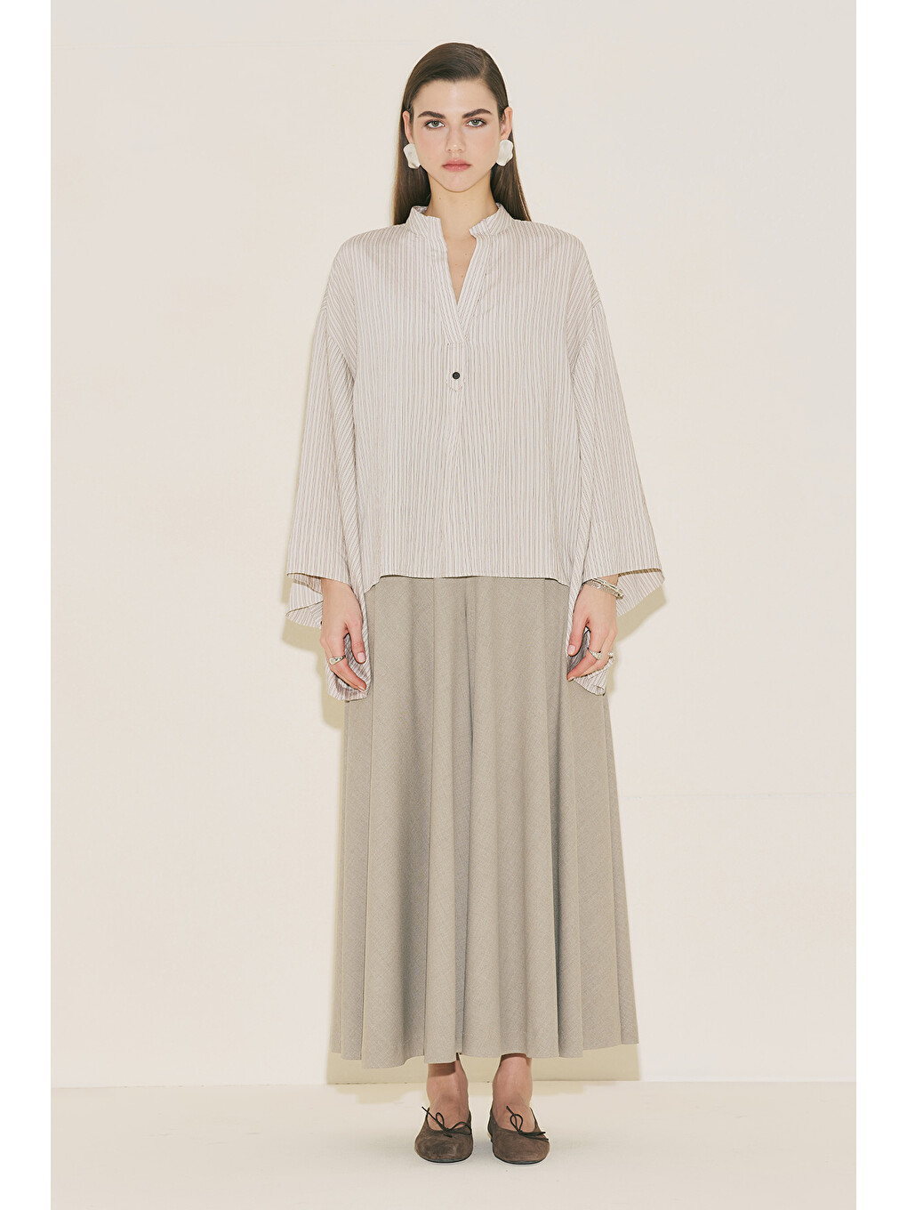 Kimono Kol Bluz Kahverengi Çizgili-2