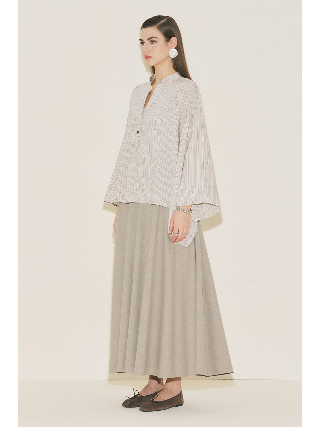 Kimono Kol Bluz Kahverengi Çizgili-3