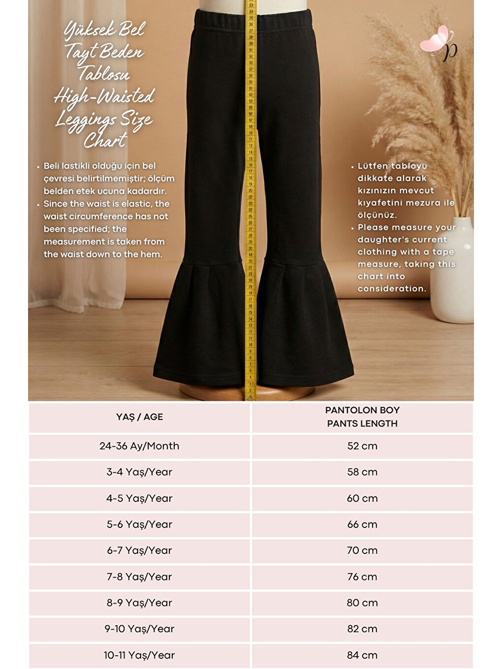 Kız Çocuk Siyah Ispanyol Paça Yüksek Bel Lastikli Tayt Pantolon-3
