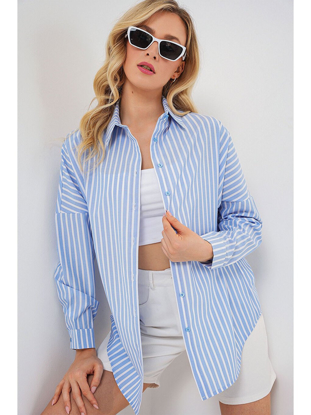 Antrasit 3900 Oversize Uzun Basic Gömlek - V. İndigo