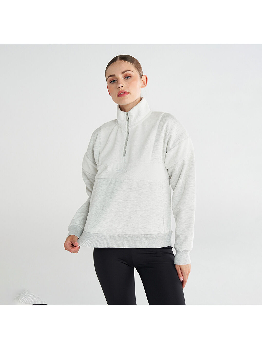 Adur Kadın Gri Dik Yaka Sweatshirt