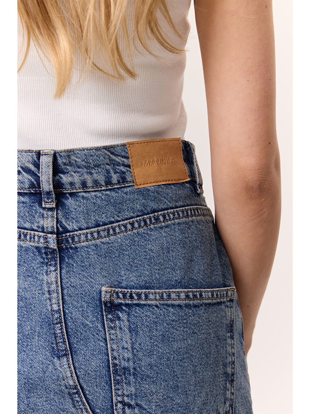 Etek Ucu Volanlı Denim Etek Mavi-6