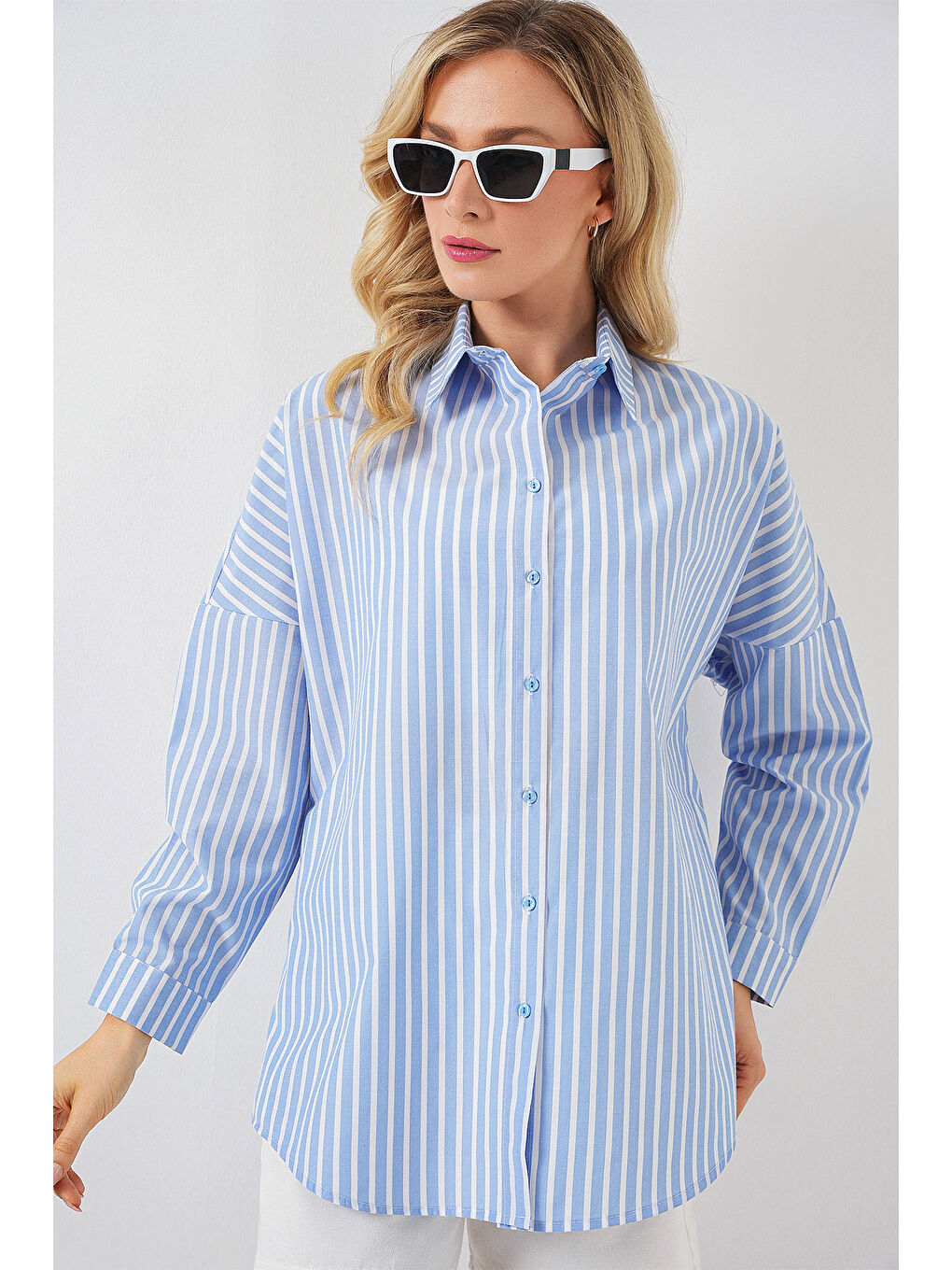 Antrasit 3900 Oversize Uzun Basic Gömlek - V. İndigo-2