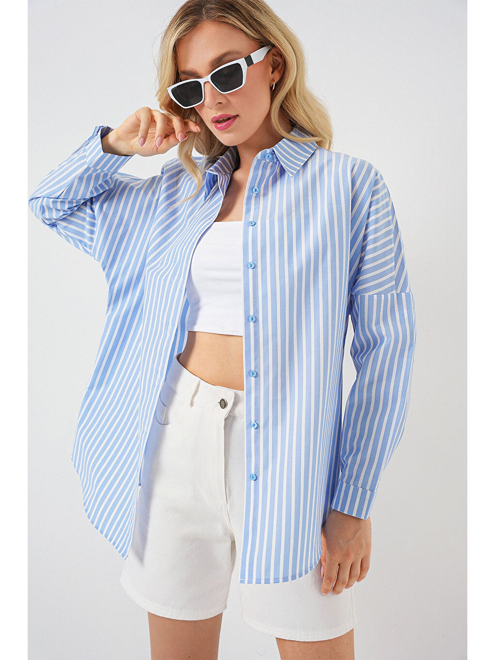 Antrasit 3900 Oversize Uzun Basic Gömlek - V. İndigo-3