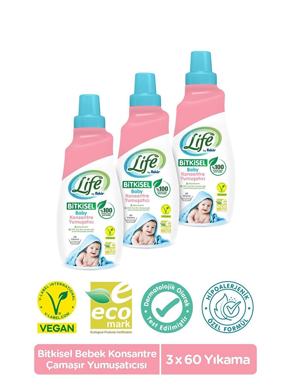 Life by Fakir Bitkisel Bebek Çamaşır Yumuşatıcısı 1500 ml x 3 Adet