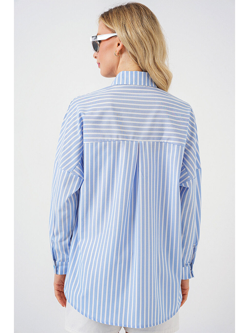 Antrasit 3900 Oversize Uzun Basic Gömlek - V. İndigo-5