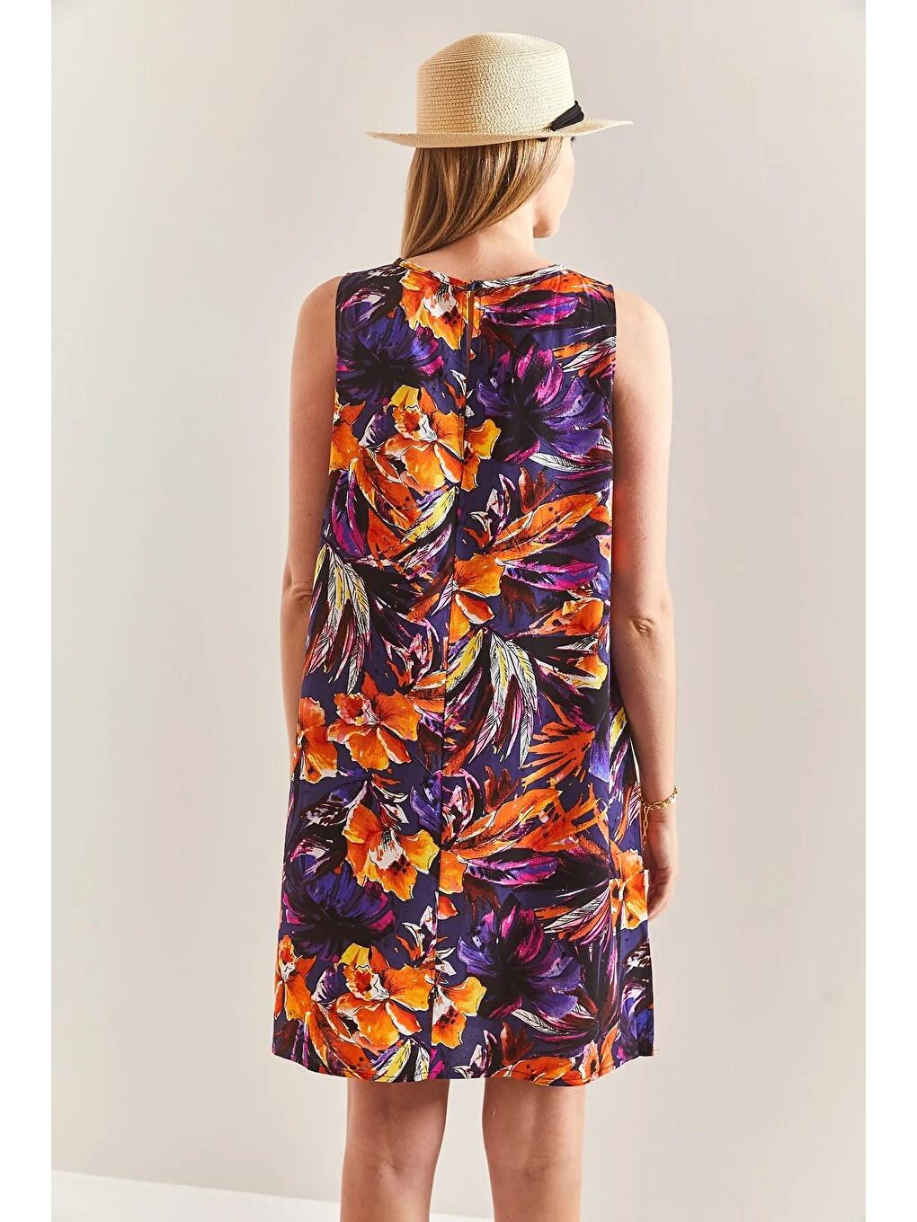 Mor Kadın Multi Desenli Sırt Dekolteli Viskon Elbise-4