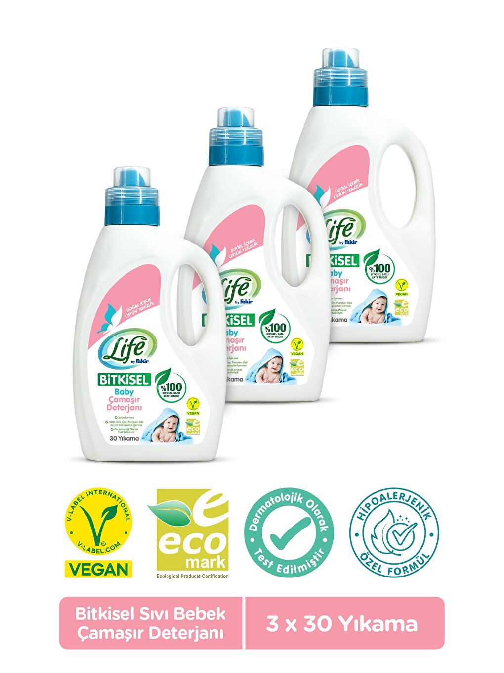 Life by Fakir Bitkisel Baz Vegan Sıvı Bebek Deterjanı 1500 ml x 3 Adet